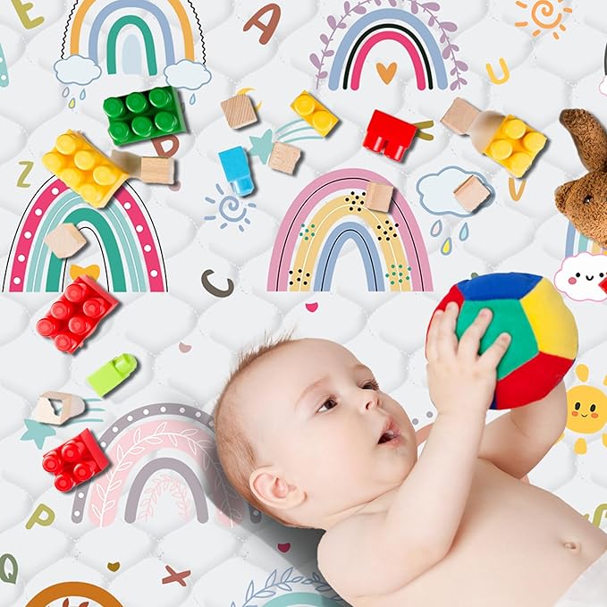 Baby Play Mat，Thick Soft 71" X 59" Playpen mat, Non-Slip and Machine Washable Baby Play Mats for Floor，Crawling Mat for Babies, Toddlers & Infants to Play and Learn (Rainbow)