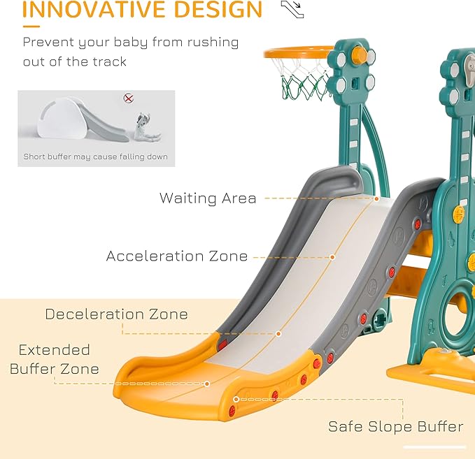 Qaba 4 in 1 Toddler Swing and Slide Set, Kids Slide for Aged 1.5-3 with Climber, Ultra-Safety, Basketball Hoop, Baby Playground Set, Fun Indoor/Outdoor Playset Exercise Toy