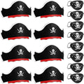 Legigo 16 Pcs Pirate Hat with Eye Mask - Classic Costume Cap Accessories for Pirate Party Cosplay Caribbean Dress, Black