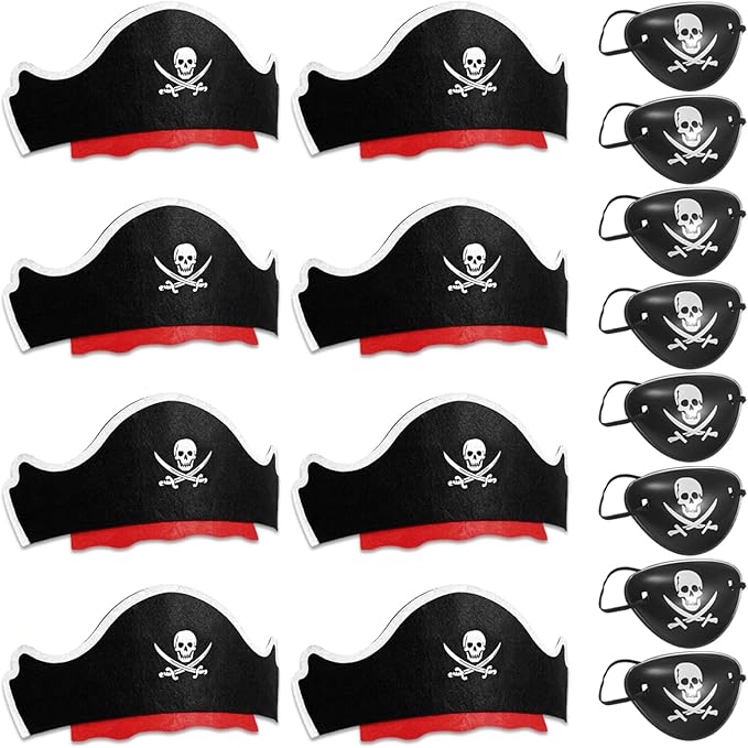 Legigo 16 Pcs Pirate Hat with Eye Mask - Classic Costume Cap Accessories for Pirate Party Cosplay Caribbean Dress, Black