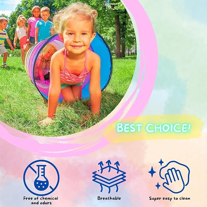 Kids Play Tunnel Tent for Toddlers, Colorful Pop Up Crawl Tunnel Toy for Baby or Pet, Collapsible Gift for Boy and Girl Play Tunnel Indoor and Outdoor Game Pink