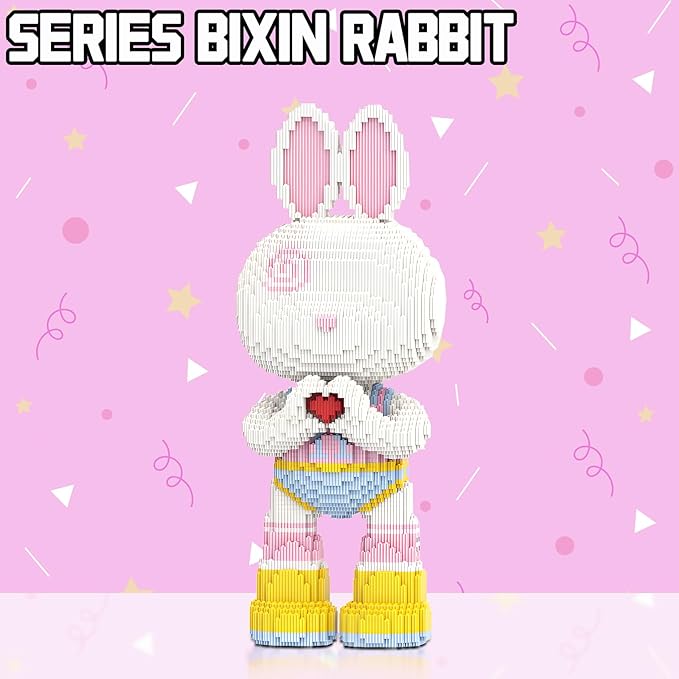 Animal Graffiti Love Heart Rabbit Micro Mini Building Blocks Sets with Storage Drawer Large Cute Animal Red Heart Rabbit Building Kits Model Toys for Adults Kids Teens 6400 PCS