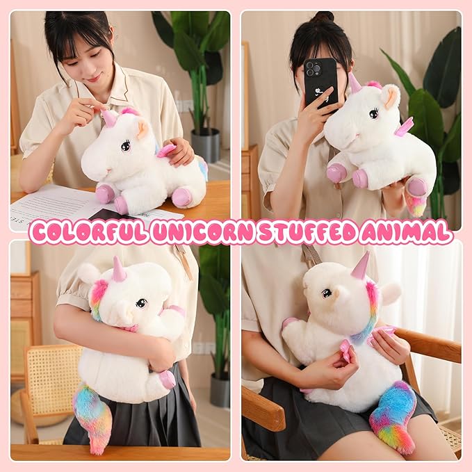 SQEQE Unicorn Toys Stuffed Animal 5 in 1, Plush Toy Rainbow Flying Unicorns with Wings for Christmas, Valentine's, Birthday Gifts, Plushies Unicorn Pillow with 4 Babies in Her Tummy for Girls Age 4-8
