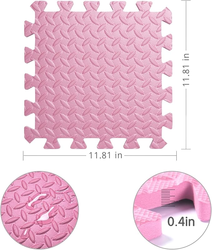 Foam Play Mat for Baby, 0.4 Inch Thick Foam Interlocking Floor Mats, Soft Non-Toxic Baby Playmat, Solid Colored Puzzle Play Mat Kids Floor Mats, 16 Tiles, Beige/Loli Pink