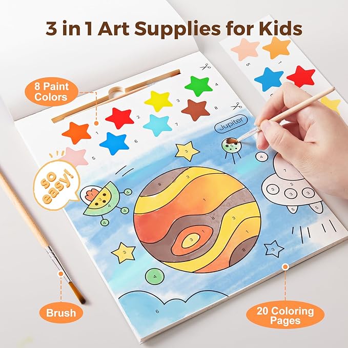 Paint with Water Books for Toddlers, Mess Free Watercolor Painting Activity for Kids Ages 1-3, 2-4, 4-6, Art Craft Coloring Gift with Brush, Airplane Travel Activities for Toddlers, Exploring Space