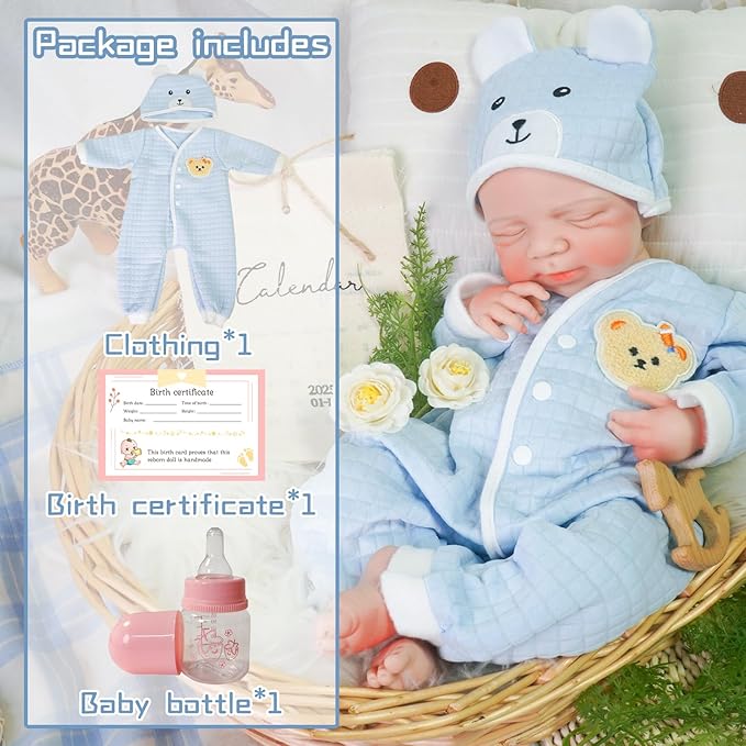 Reborn Baby Dolls Silicone Full Body 18.89in Weighted Real Life Closed-Eyes Boy Dolls Lifelike Newborn Baby Soft Body Flexible Limbs Not Vinyl