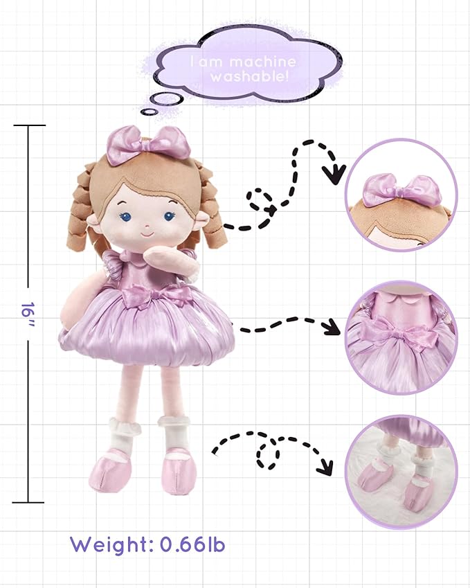 LeyaDoll Personalized Soft Baby Doll Toys (16''), My First Baby Rag Doll for 1 Year-Old Girl Birthday Gift, Christmas Plush Toys Gift for Toddler Kids Infants-Princess-Aurora