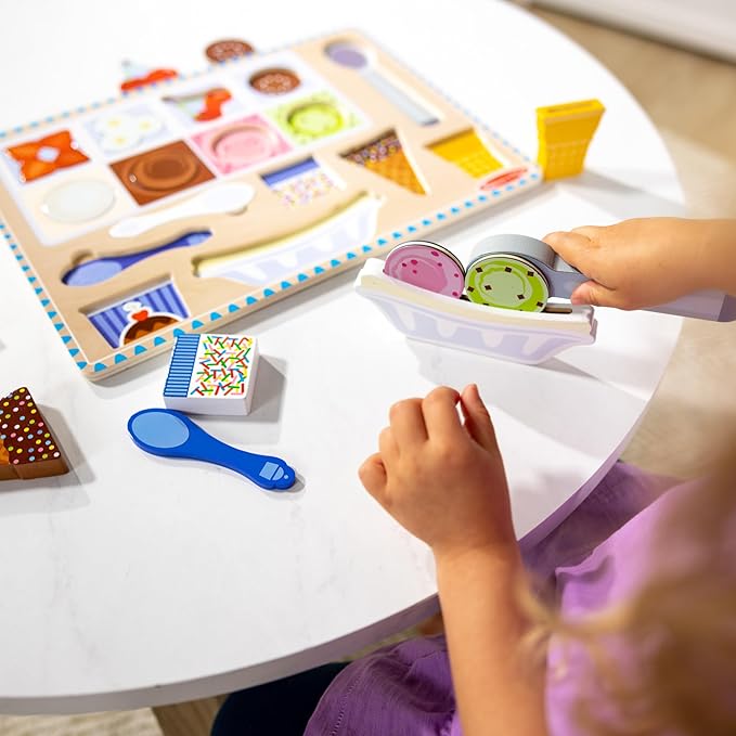 Melissa & Doug Ice Cream Wooden Magnetic Puzzle Play Activity Set, 16 Magnet Pieces, Play Food Toy for Boys and Girls Ages 2+