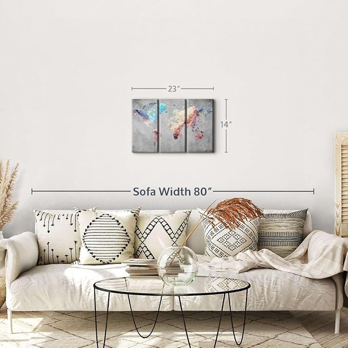 ElephantStock Artistic Touch World Map Multi Piece Canvas - 3 Panel Wall Decor - Map of the World Art - Canvas for the Office and Home - 23" X 14"