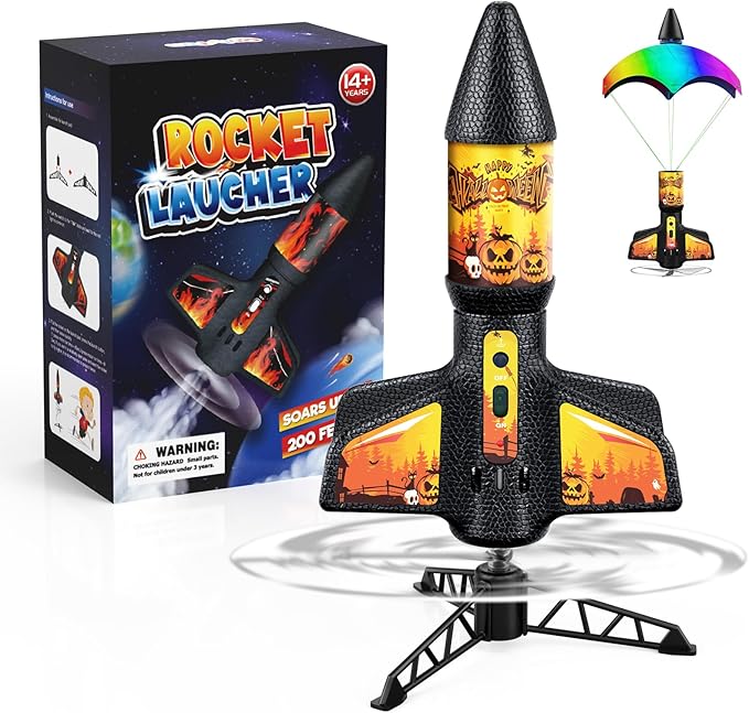 Rocket Launcher for Kids with Launch Set Up to 200 Ft Air Model Rocket Toy with Parachute, Space Ship Outdoor Toys for Ages 8-13 Boy Birthday Gift Birthday Gift for Kids