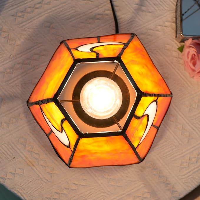 Mushroom Lamp Tiffany Stained Glass Moon lamp Cute Small Bedside Table Lamps for Living Room Home Decor,Girls Women Birthday Christmas Thanksgiving Day Gift,Orange