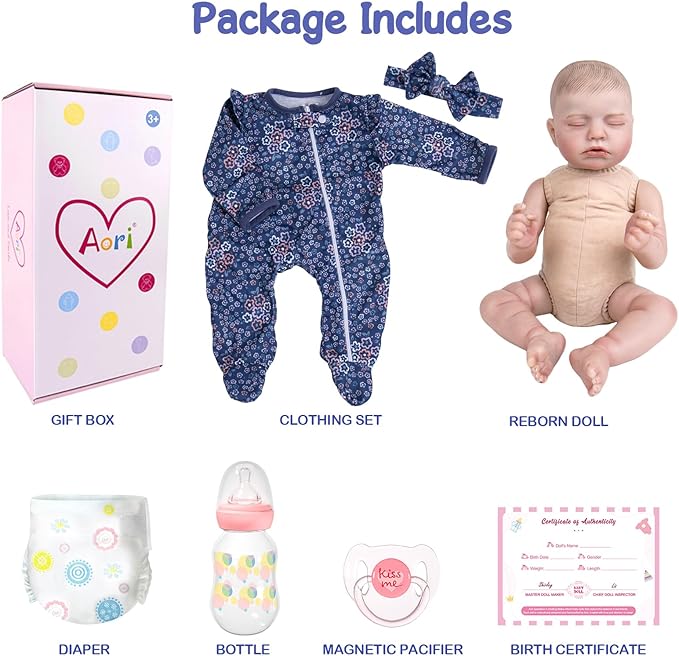 Aori 20 Inch Weighted Reborn Baby Doll - Hyper Realistic Lifelike Newborn Girl with Outfit, Collectible Soft Body Baby Doll for Girls Age 3 for Christmas/Birthday