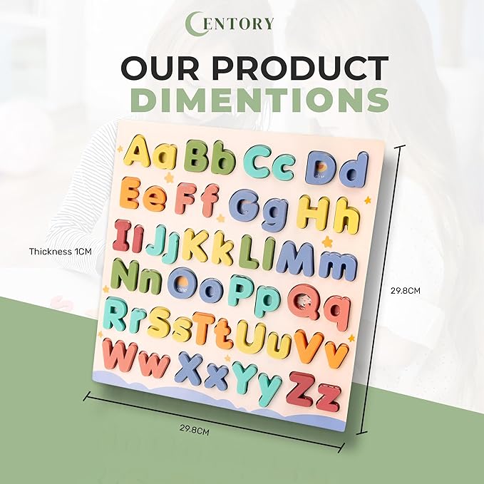 Wooden Alphabet Puzzle for Toddlers - Upper and Lower Case Letters - Safe and Educational Learning Toy