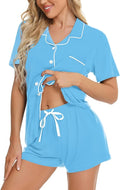 SWOMOG Womens Button Down Pajamas Set Short Sleeve Sleepwear Bride Soft Pj Lounge Sets XS-3XL