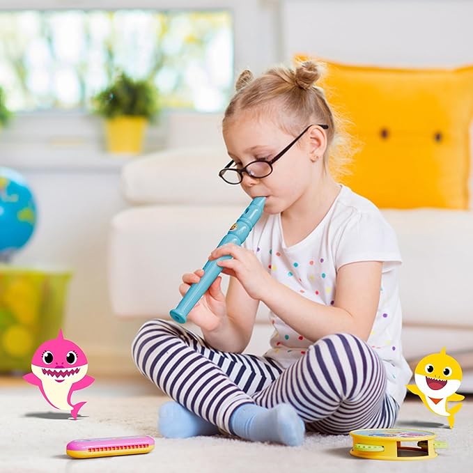 Lollipop Little Tikes Musical Instruments Set - Flute, Maracas, Harmonica, Tambourine for Toddlers, Educational Musical Toys Toys for Kids 24 Months+ (Baby Shark Light Blue)