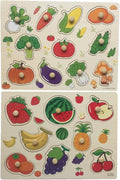 Home Learning Preschool Early Educational Development Colorful Fruit and Vegetables Wooden Peg Puzzle Jigsaw Bundle Shape Toys and Games for Age 3-7 Years Old Child Children Boys Girls