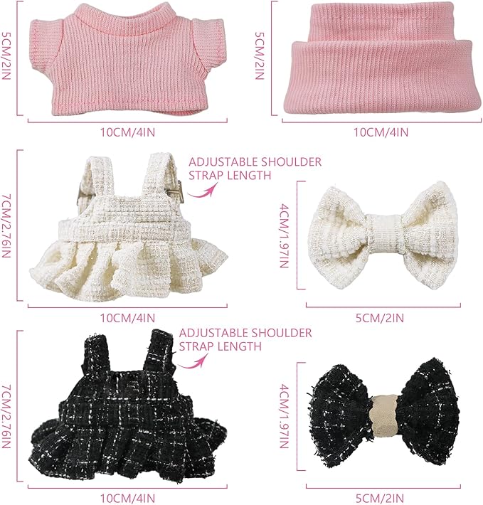 4 Sets Clothes for LABUBU Doll (NO Doll), Handcrafted Crochet Accessories for LABUBU About 6.7'' Dolls, Premium Outfit-Cute Clothes for Dress up Unique Style (Pink Packaging Box+Clothing Sets.)