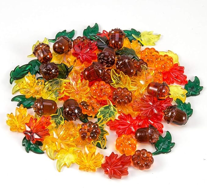 84 Pieces Acrylic Leaves Mini Acrylic Pumpkin Maple Leaves Acorns Crystals Gems for Thanksgiving Home Table Scatters Decoration Autumn Table Scatters Favor Vase Filler(5 Colors)
