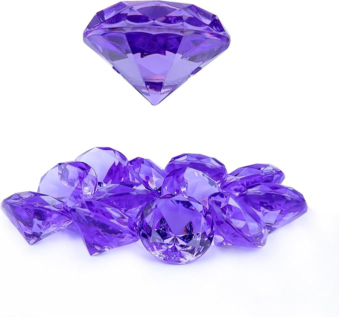 Niceup 26PCS Purple Fake Diamonds Big Gem Toys, 1.5in Pool Diving Gems Acrylic Plastic Gemstones for Kids, Party Décor Jewels Treasure Hunt Hiding Sensory Bin Filler Toys Craft Supplies