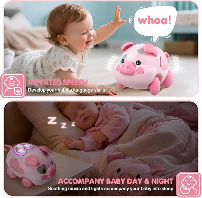 OCHIDO Baby Toy 6-12 Months, Musical Piggy Crawling Infant Toys with Light, 6 Month Old Toys for Tummy Time Development, Christmas Birthday Gifts for Boy Girl 7 8 9 10 11 Month 0-1 Year Old