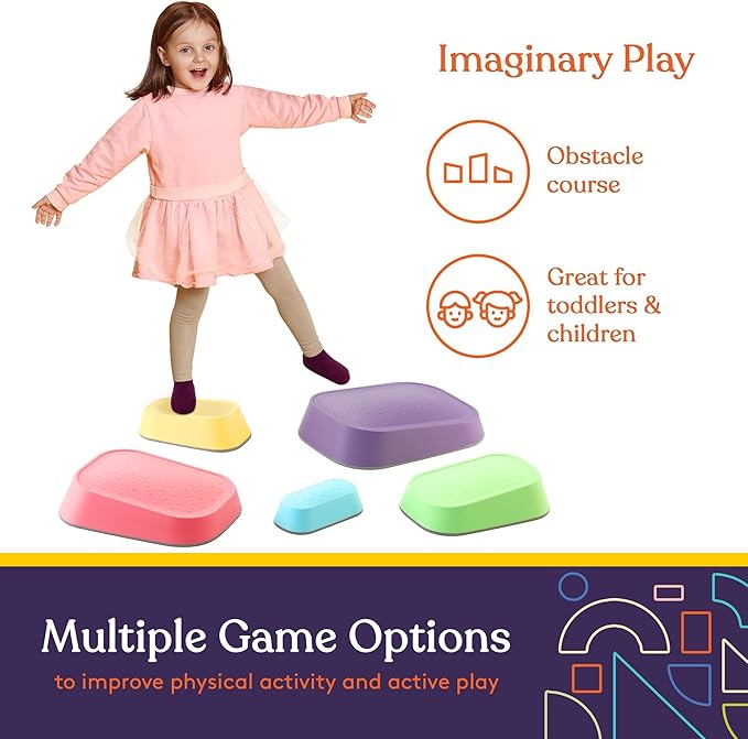 Special Supplies Set of 5 Stepping Stones for Kids Indoor and Outdoor Balance Blocks Promote Coordination, Balance Strength Child Safe Rubber, Non-Slip Edging (Rainbow)
