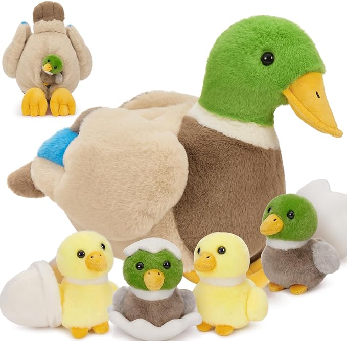 MaoGoLan 6Pcs Plush Duck Toys Duck Stuffed Animals Bulk Large Stuffed Mallard Mom with 4 Ducklings & Eggs Inside - Farm Animals Party Favors Baby Shower Decorations Christmas Birthday Gifts