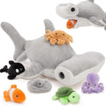 MaoGoLan 7Pcs Shark Plush Toys Hammerhead Shark Stuffed Animals Set for Kids, 6 Sea Creature Plushies inside No-Zipper Mouth, Party Favor Stuffed Animal Bundle for Girls Christmas Valentine's Day Gift