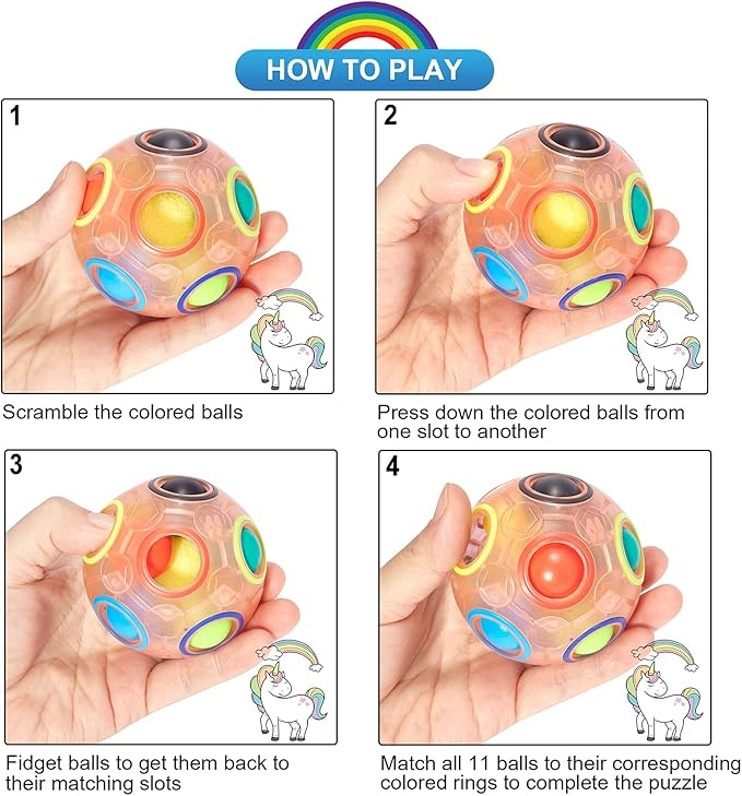 Vdealen Magic Rainbow Puzzle Ball, Fidget Ball Puzzle Brain Teaser Fidget Toy for Boys & Girls- Birthday Party Easter Valentines Christmas Stocking Stuffers for Kids Teen & Adults(Pink)