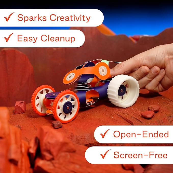 Clixo Mars Rover Pack - Glow-in-The-Dark Wheels Magnetic Building Toy - 30 Flexible Magnet Pieces for Galactic Exploration & Adventure. Award-nominated STEM Toy. Kids Gift & Travel. Ages 6+ [New]