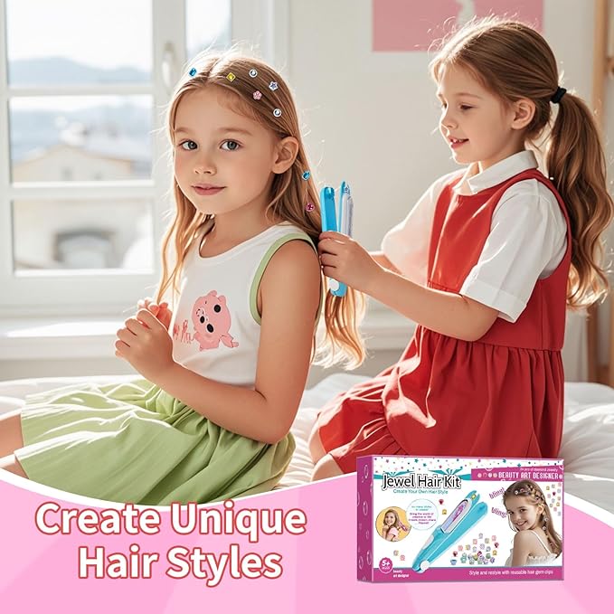 Hair Gem Stamper Kit, Bling Hair Jewels for Girls Toys, Hair Styling Tool with Reusable Shining Diamonds, Birthday Gifts Toys for Girls Ages 3 4 5 6 8-12
