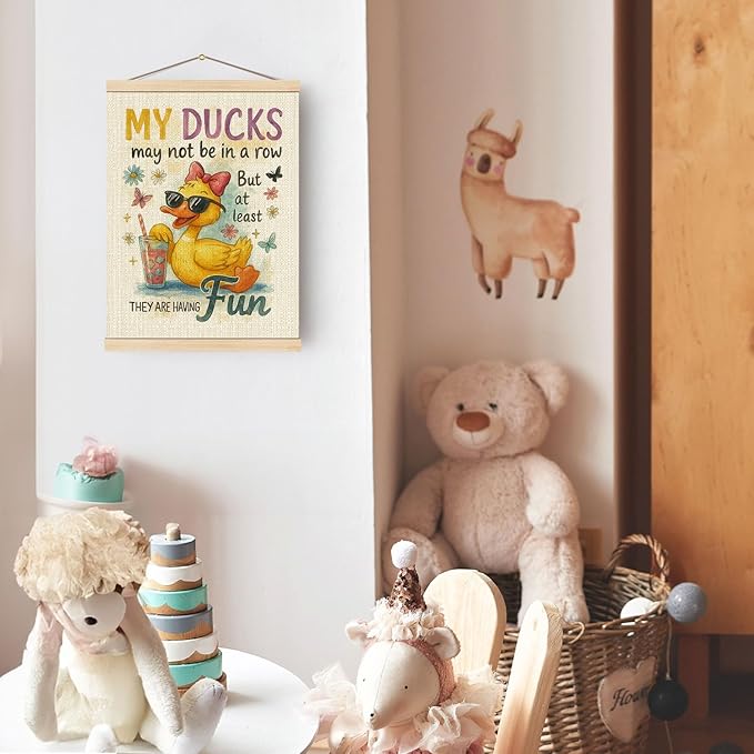 Boat Wades Funny Duck Mental Health Wall Art Poster Hanger Frame, Duck Nursery Decor, Positive Affirmations Hanging Wall Decor for Home Therapy Office Kids Bedroom Playroom, 12x16 Inch