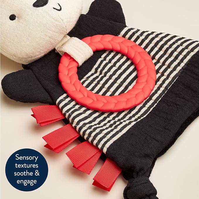Itzy Ritzy - Bitzy Crinkle Sensory Toy Panda with Crinkle Sound for Babies & Toddlers - Features Soft Braided Teething Ring & Textured Ribbons, Designed for Ages 0 Months and Up, Panda