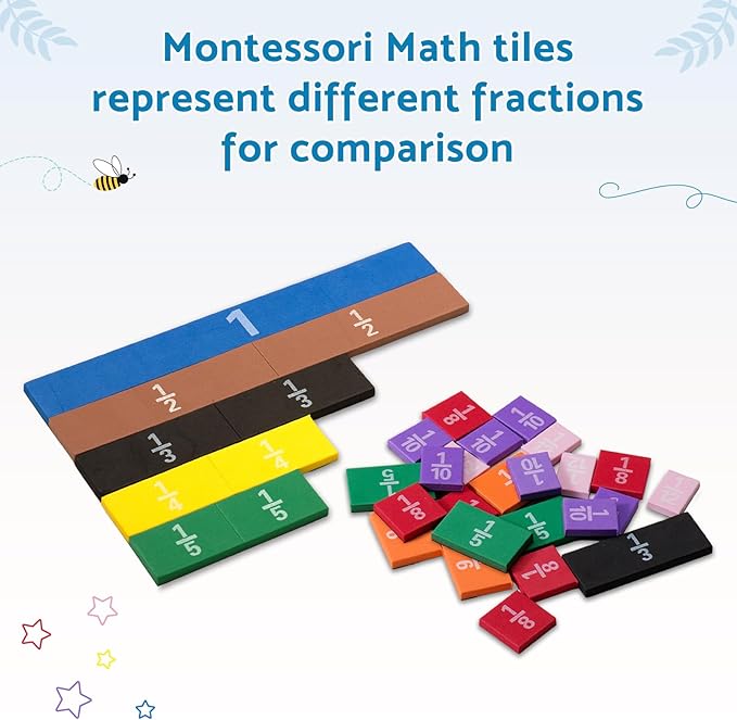 Montessori Math Magnetic Tiles Classroom Essentials Foam Tiles for Kids to Learn Fraction Equivalence and Math manipulatives Great Learning Resources for The Homeschool Curriculum