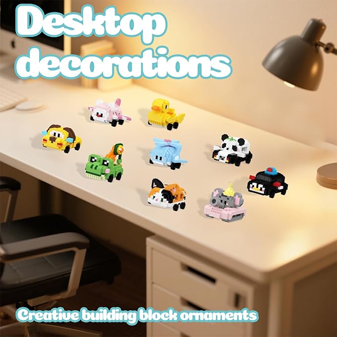 Fleet Mengmeng Mini Micro Building Blocks Set - 9 Cute Animal & Vehicle Models, Ideal Party Favor for Kids, Fun Building Blocks for Adults