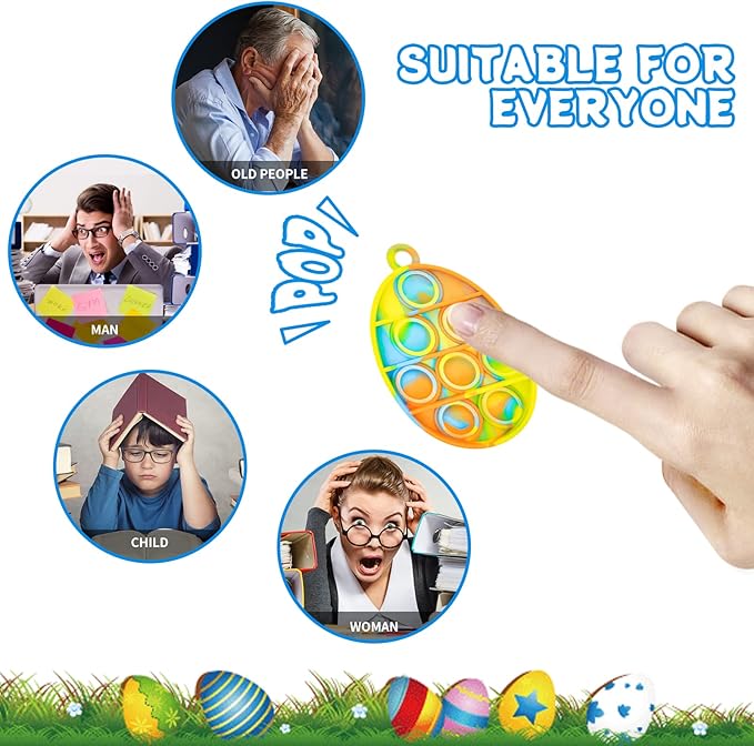 24Pcs Easter Mini Fidget Sensory Pop Toys for Kids, Mini Pop Keychains Easter Basket Stuffers Gifts Party Favors Fidget Toy, Silicone Pop Toys for Kids Anxiety Stress Reliever for Adult