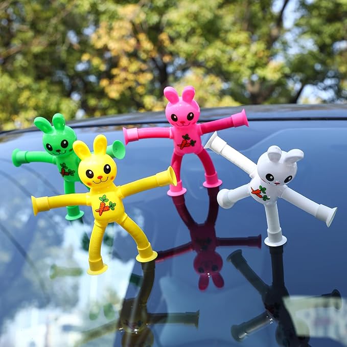 Limpskys 4Pack Telescopic Suction Cup Bunny Toy，Easter Bunny, Easter Egg fillers，Easter Basket Stuffers，Suction Cup Toys，Suction Toys