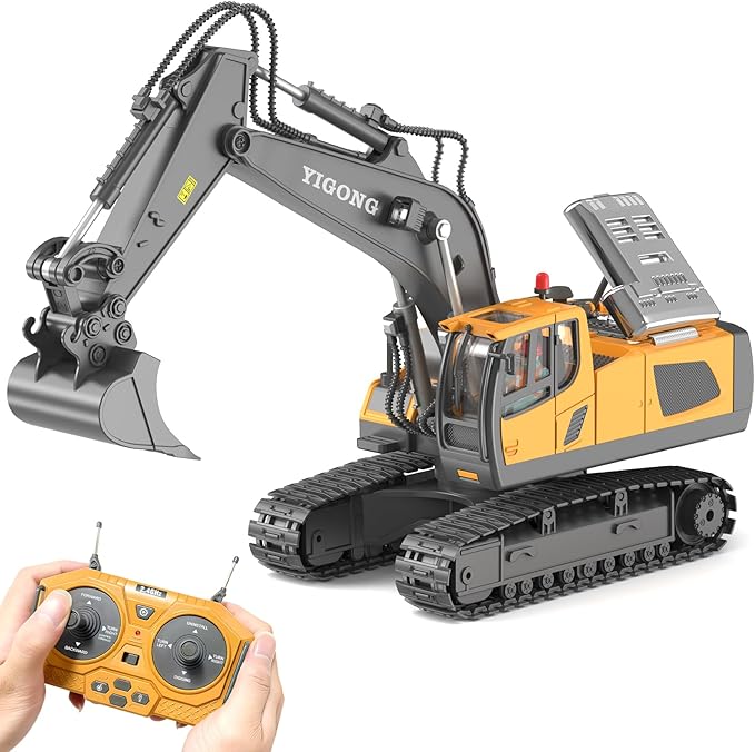 RC Excavator Toy Remote Control Excavator USB Charging, 680 ° Rotation, Featuring Flashing Lights with Engine Sound Toy for Kids Christmas Birthday Gift