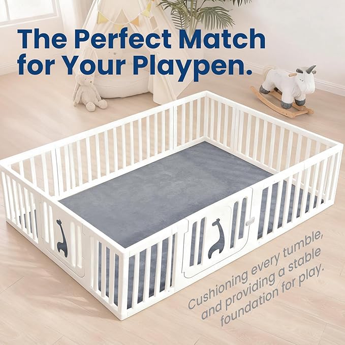 Baby Play Mat for Floor,Extra Large 59"×71" Playpen Mat for Tummy Time,Thicker Elasti Foam Mat for Toddler,Infant,Kids,Water Repellent Ultra Soft Velvet,Non-Slip Backing Safe for Crawling(Dark Grey)