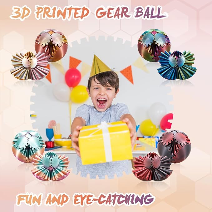 Gear Ball-3D Printed Gear Sphere,3D Printed Spin Ball Cube Fidget Toy,The Steampunk Whirling Wonder Fidget Ball Toy