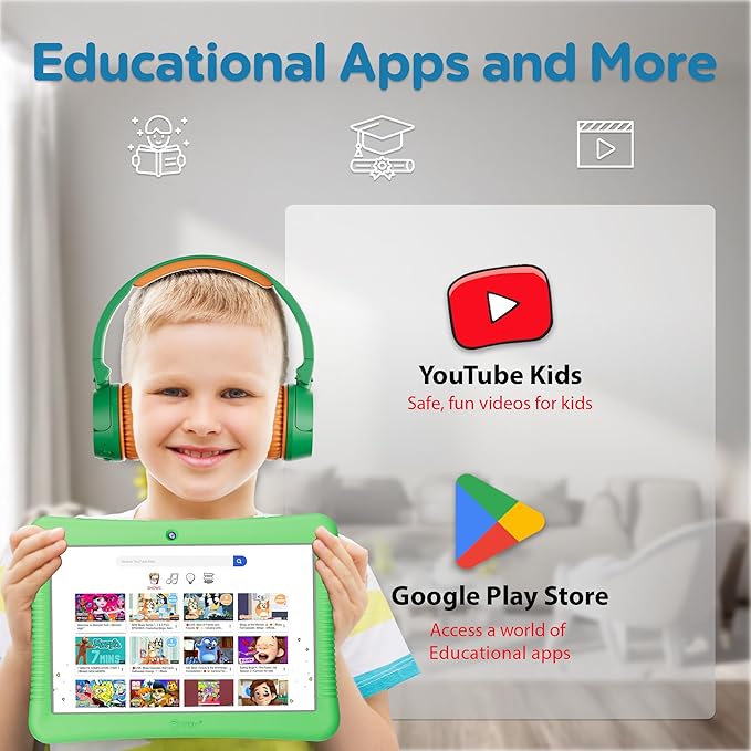 Contixo 10" Android Kids Tablet Bundle - 32GB, 80+ Disney Storybooks ($350 Value), Parental Controls, Kid-Proof Case w/Kickstand & Stylus, Headphones & Sleeve Bag - Green