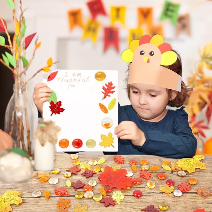Fall Decor Sensory Bin Filler 100PCS Thanksgiving Vase Filler Acrylic Gems Autumn Leaves Corn Gems, for Fall and Thanksgiving Table Decor, Vase Filler, Sensory Bin Filler Preschool Counting