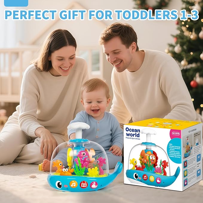 Baby Toys 6 to 12 Months, Musical Aquarium Infant Toys for 7 8 9 10 11 Months, Early Learning Educational Toy with Sound, Press Glow Spin for Cause and Effect, Christmas Birthday Gifts for Boy Girl