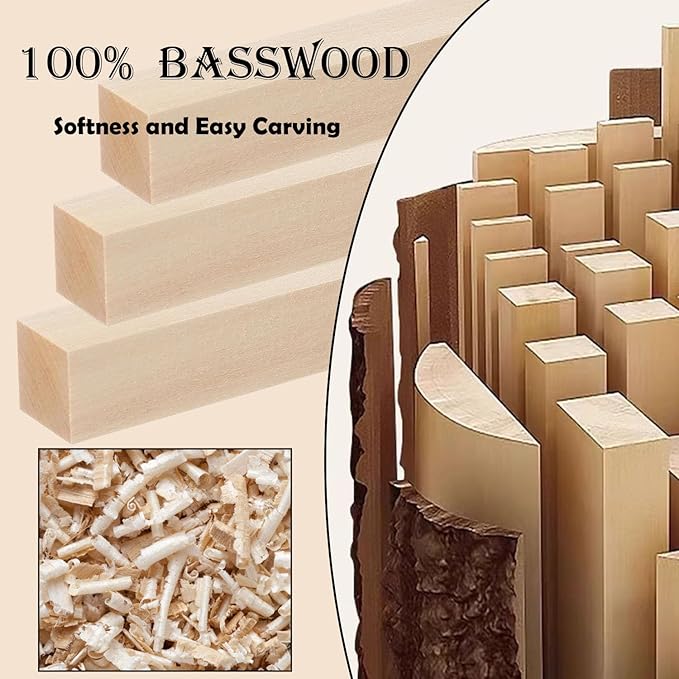 19PCS Basswood Carving Blocks, 3 Sizes Whittling Wood Blocks, Unfinished Craft Wood for Wood Carving, Kids and Adults