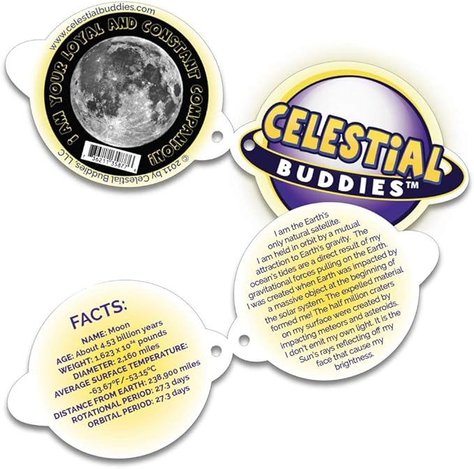 Celestial Buddies Moon Buddy | 8.5" Soft Stuffed Plush, Embroidered Features, Fun Planet Facts Tag for Kids – STEM Learning, Educational Gift, Classroom & Homeschool Science Space Astronomy | 0+