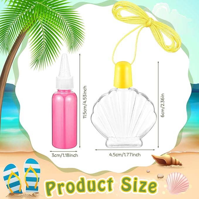 Relaxgiant 37 Pcs Shell Shaped Sand Art Bottle Necklace Kits Include Plastic Sand Art Bottles Necklace, 12 Colored Art Sand, Mini Plastic Funnels for DIY Art Class Crafts Supplies
