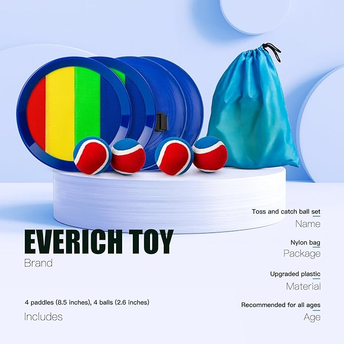 EVERICH Upgraded Toss and Catch Ball Game Set, Outdoor Games for Family Outdoor Toys Yard Games, Beach Pool Toys Camping Game for Adults Family with 4 Paddles 4 Balls, Great Gifts Idea