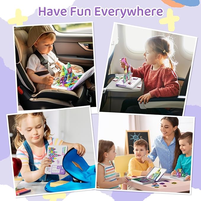 Mini Magnetic Tiles Building Blocks 40PCS - Montessori Educational Magnet Travel Construction Set with Iron Storage Box, Airplane Activities Toys, Toddler Birthday Gift for Boys & Girls Ages 3-8