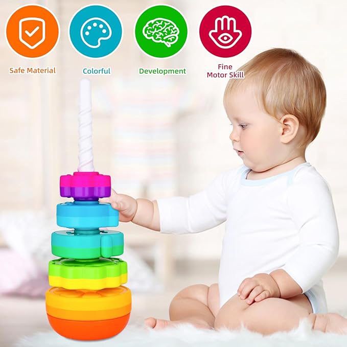LBAIBB Spin Stack Toys,Baby Spinning Toy ABS Plastic and Color Rainbow Design,Focus on Children Educational and Interactive Learning's Stack Toys, Suitable for Gifts for Boys and Girls…