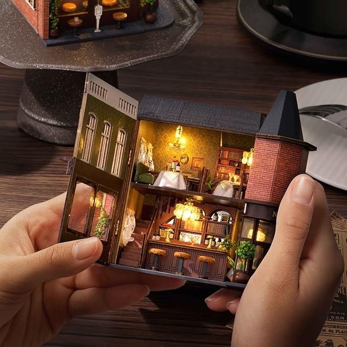 DIY Miniature House Kit, CUTEROOM Wooden Dollhouse Kit Mini House Making Kit with Furnitures, DIY Dollhouse Kit Birthday Gift (Garden Restaurant), D016-US