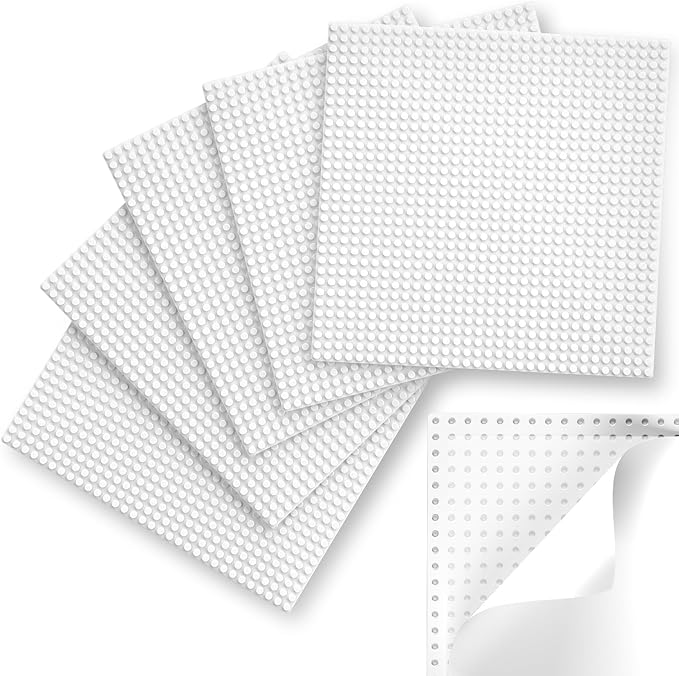 Classic Baseplates, Peel and Stick Base Plates for Building Bricks, Compatible with Major Brands, Self-Adhersive Base for Bricks 10" x 10", 6 Pack White